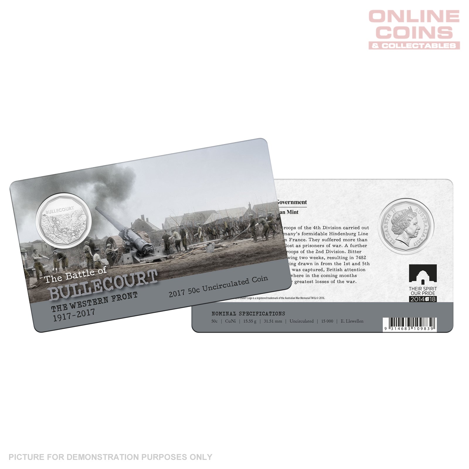 2017 50c Uncirculated Coin In Card - The Western Front Bullecourt